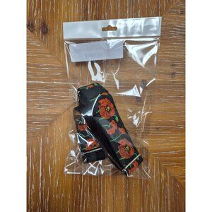 Adjustable Floral Dog Collar With Red Poppies & Black Background